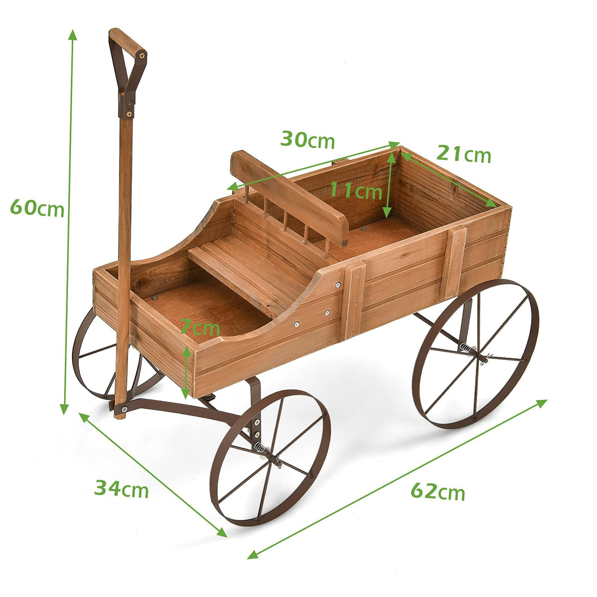 Wood Wagon Planter with Adjustable Handle