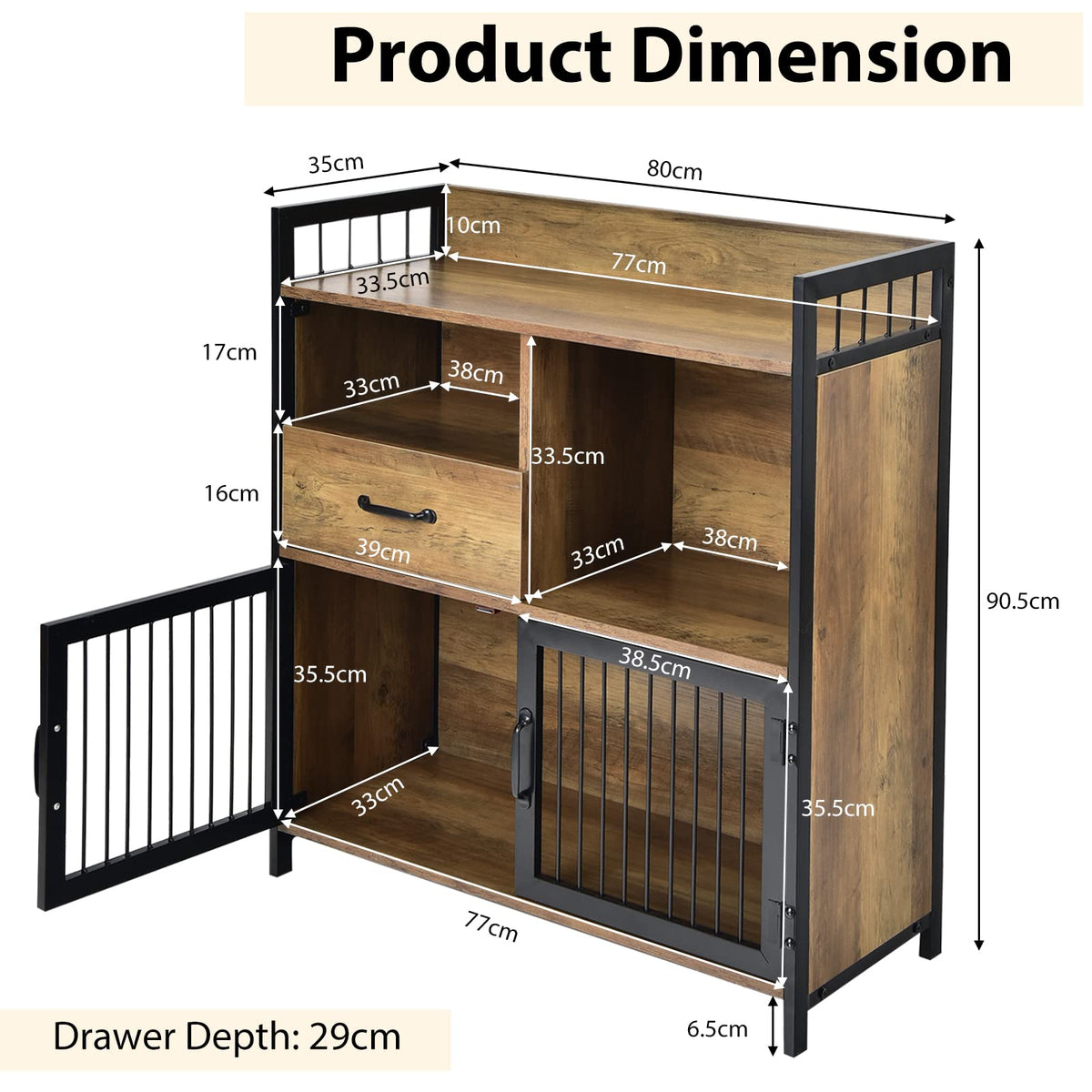 Giantex Industrial Sideboard Cabinet w/ Drawer & Doors, Freestanding Storage Cabinet, Rustic Brown