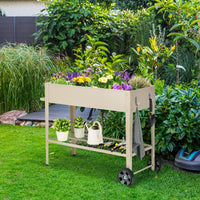 Raised Garden Bed with Legs, Elevated Planter Box on Wheels with Storage Shelf