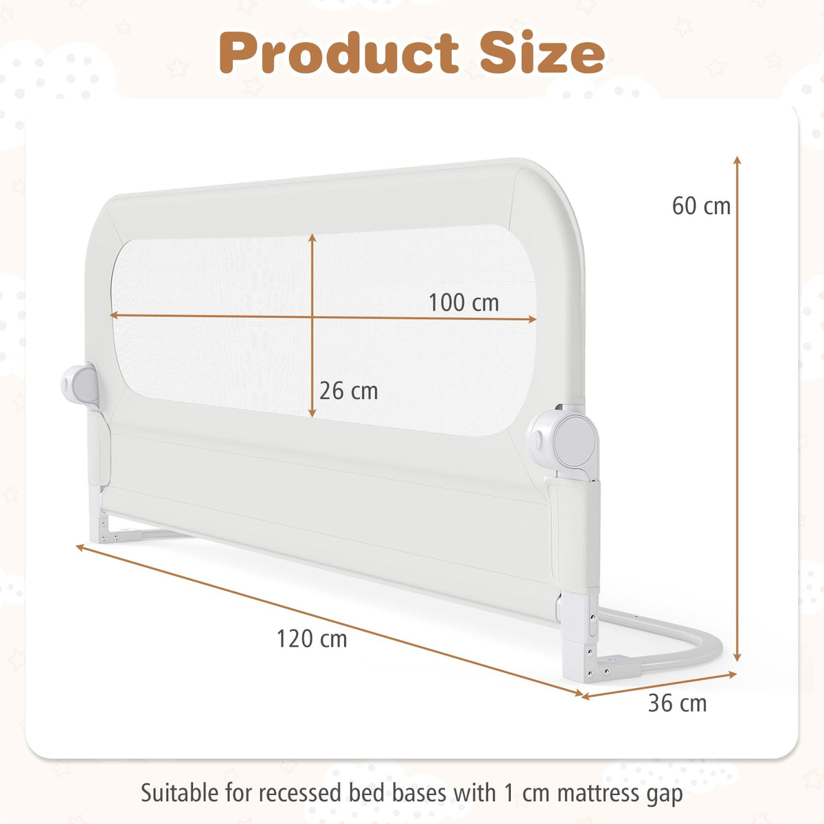 120 cm Foldable Bed Rail with Removable Oxford Fabric Cover and Extra Buckle for Toddlers