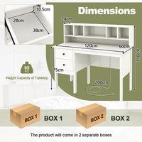 Giantex Writing Desk with USB Charging Ports & Power Outlets, 120cm Computer Desk with Drawers & 5-Cubby Hutch