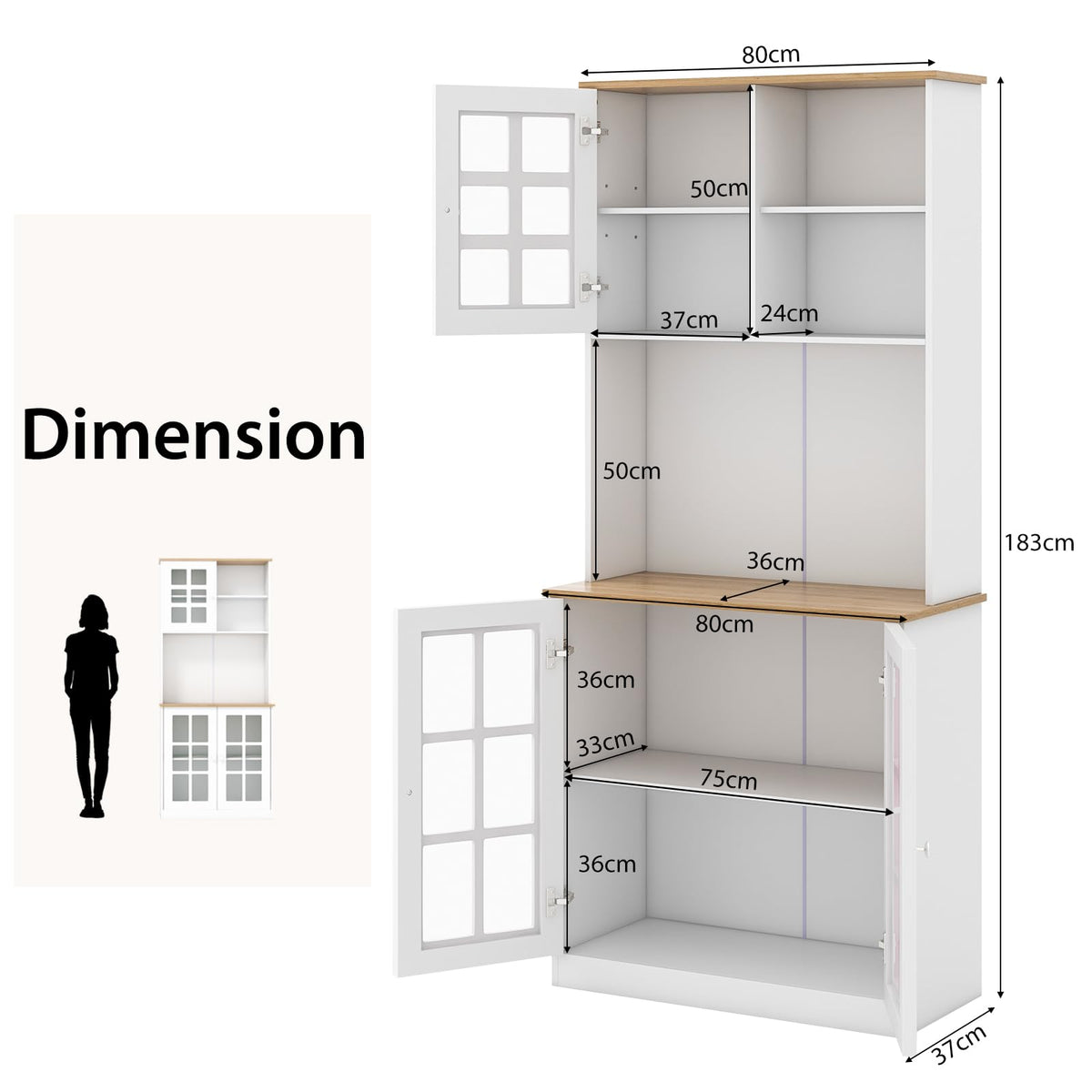 Giantex Kitchen Buffet Sideboard with Hutch, 183cm Freestanding Pantry Cabinet with Adjustable Shelf