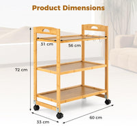 Giantex 3-Tier Storage Rolling Cart, Bamboo Utility Cart