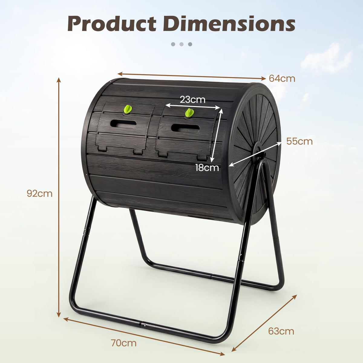 Compost Tumbler, 142L Large Outdoor Compost Bin w/Dual Chambers