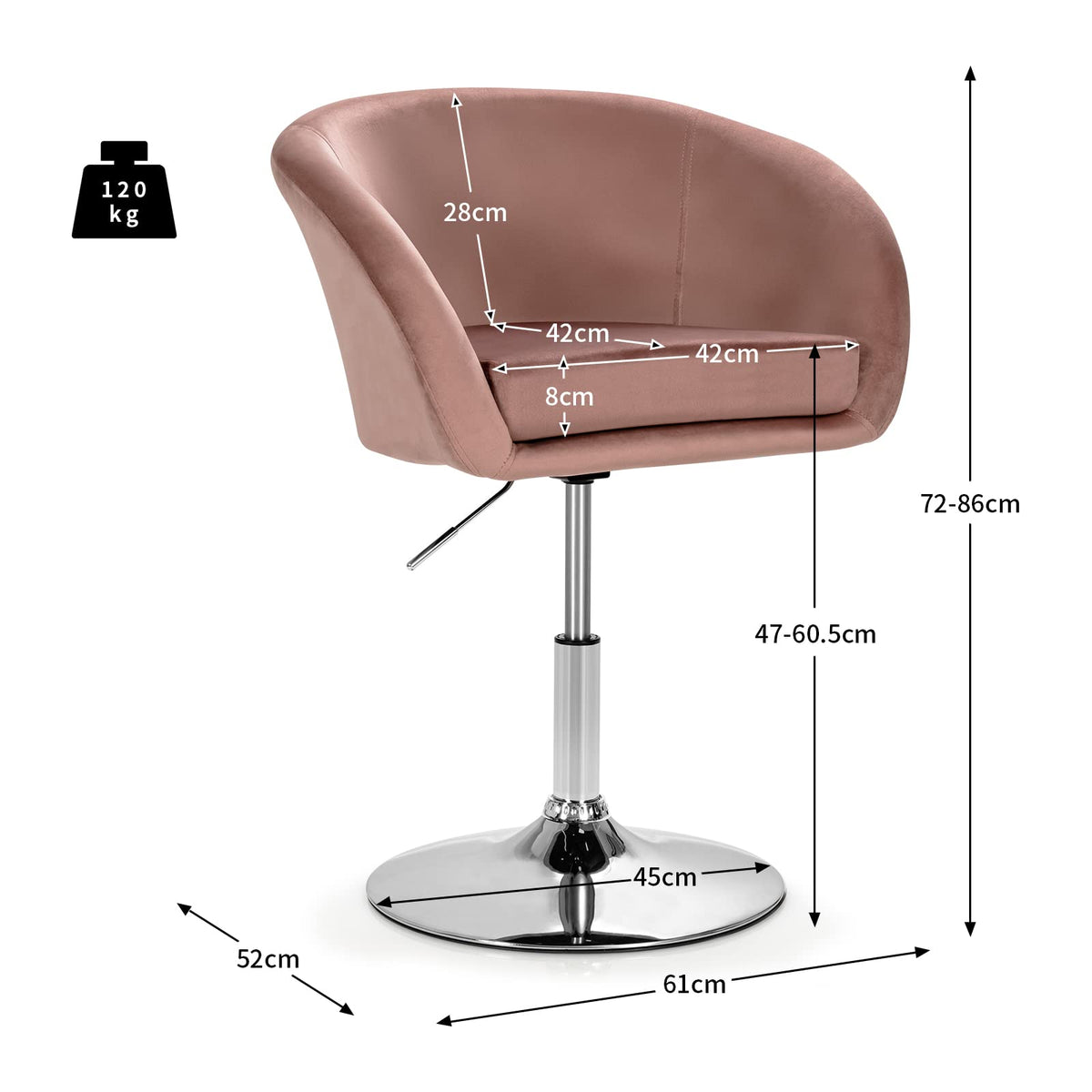 Giantex Velvet Vanity Chair, Height Adjustable Bar Stool, Swivel Makeup Stool, Modern Armchair