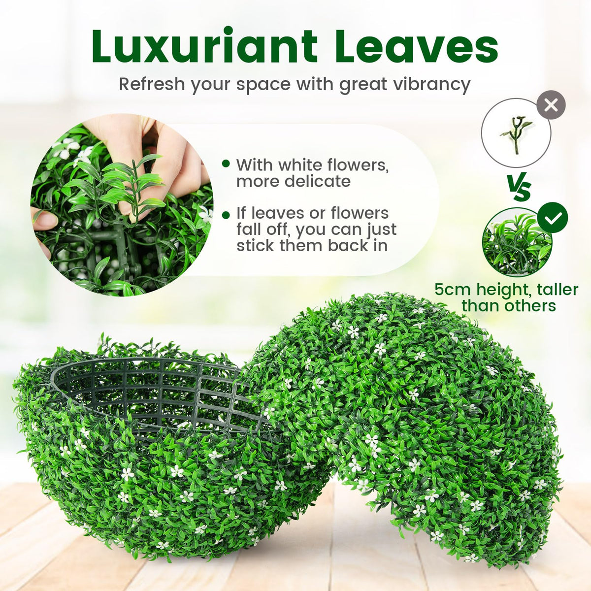 Giantex 2 PCS Holly Artificial Topiary Balls, 49cm Faux Boxwood Balls with White Flowers