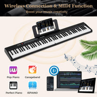 88 Key Foldable Piano Keyboard Portable Full Size Semi Weighted Electric Piano with MIDI Wireless Connection