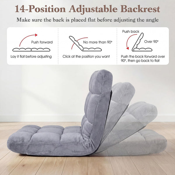 Giantex Adjustable 14-Position Floor Chair, Folding Couch Recliner with Soft Flannel Cover