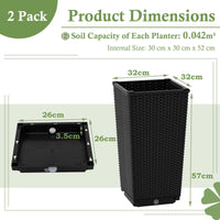 Tall Wicker Planter Box Set of 2 with Water Storage Plate