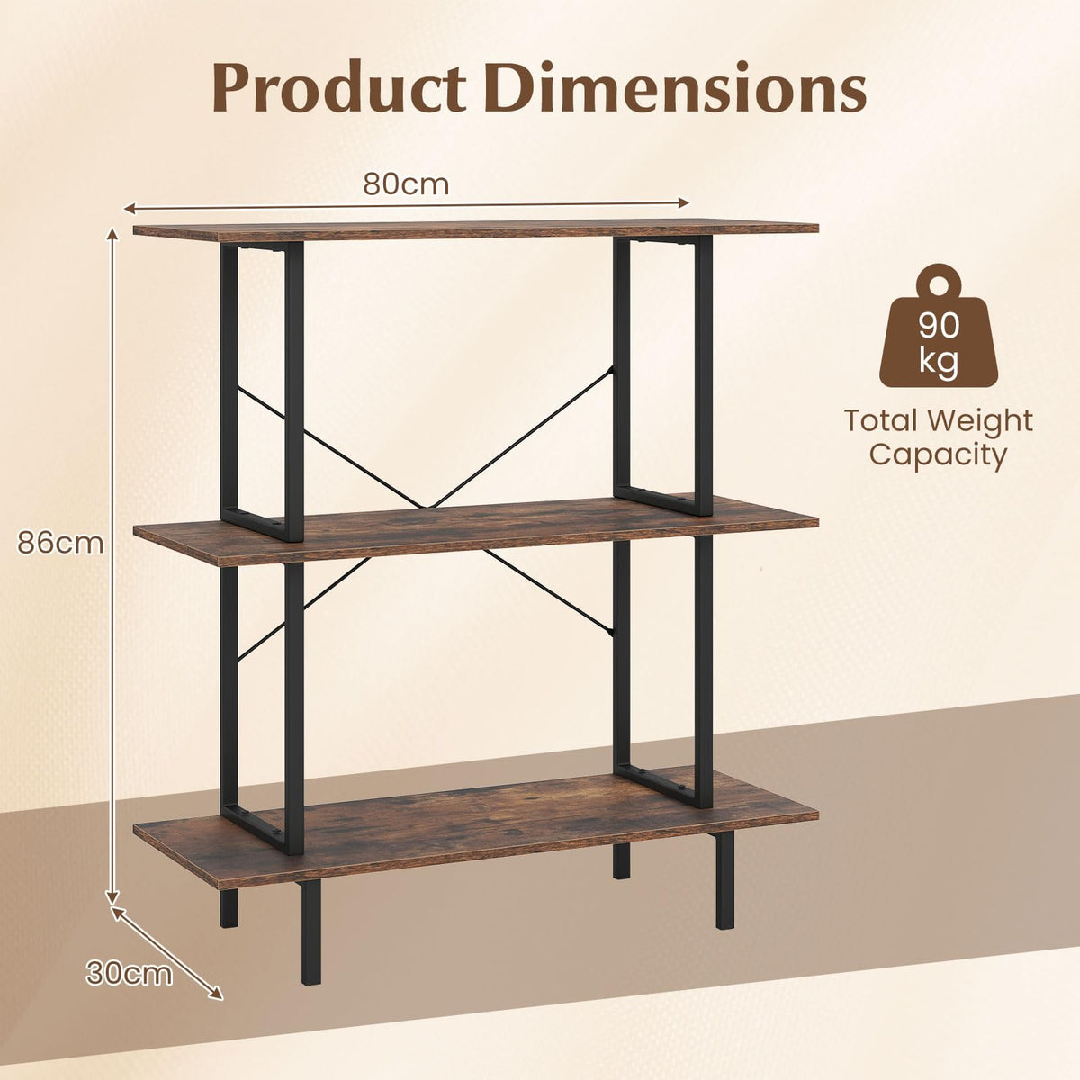 Giantex 3-Tier Bookshelf, Industrial Bookcase w/Open Shelves, Corner Display Shelf