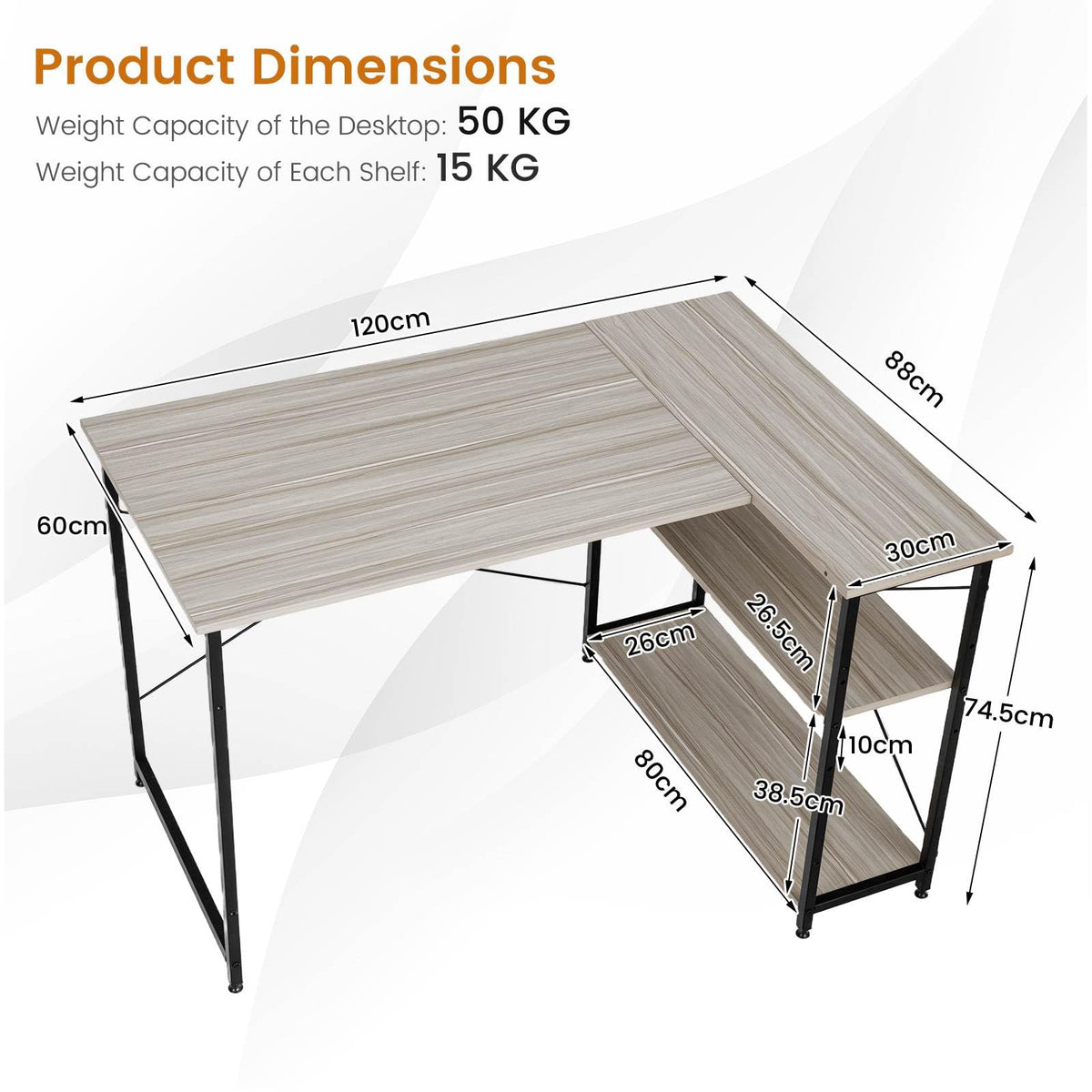 Giantex L-Shaped Desk 120 cm Writing Study Laptop Desk with Adjustable Storage Shelves