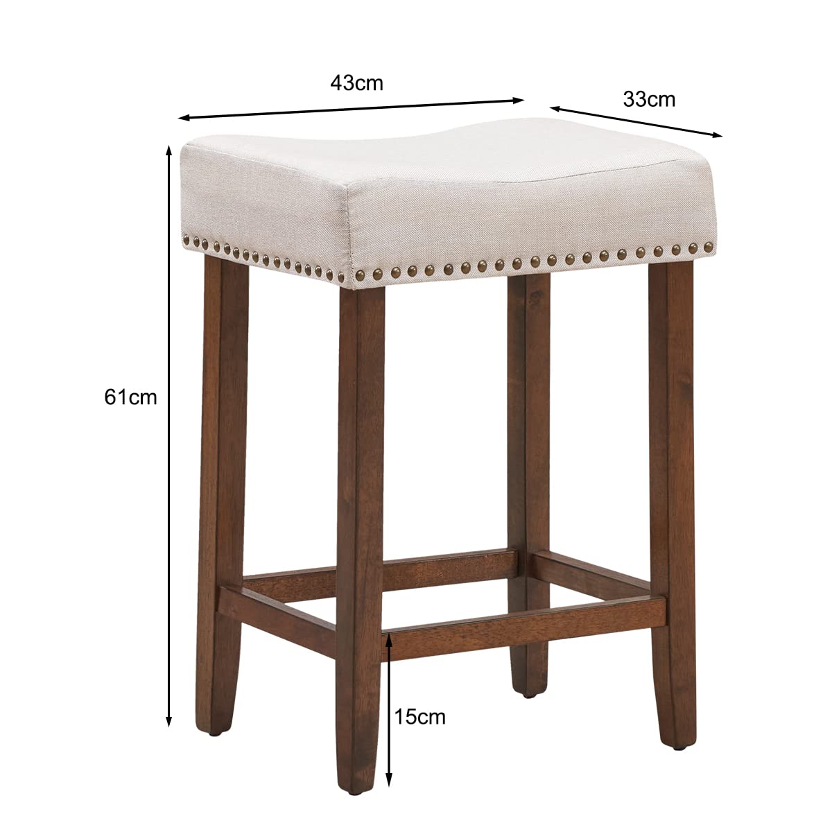 Giantex Set of 2 Saddle Bar Stools, 61cm H Backless Counter Stool, Brass Nailhead Studs