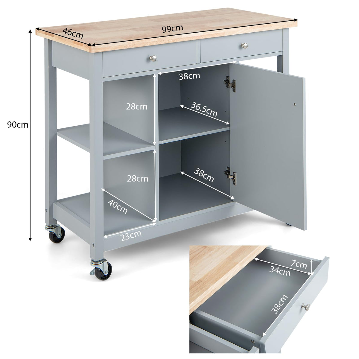 Giantex Kitchen Island on Wheels, Rolling Cart with Open Shelves, Storage Drawers & Cabinet