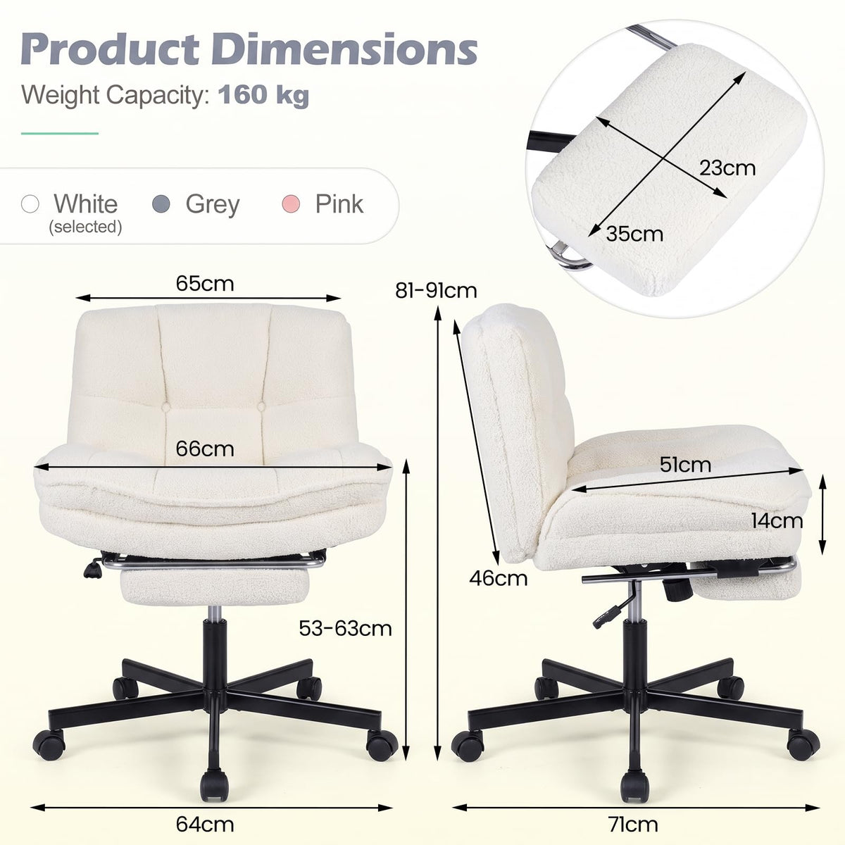 GIANTEX Teddy Plush Office Chair with Footrest & Adjustable Height