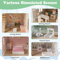 Kids Wooden Dollhouse with Double-Sided Roofs and Openable Doors
