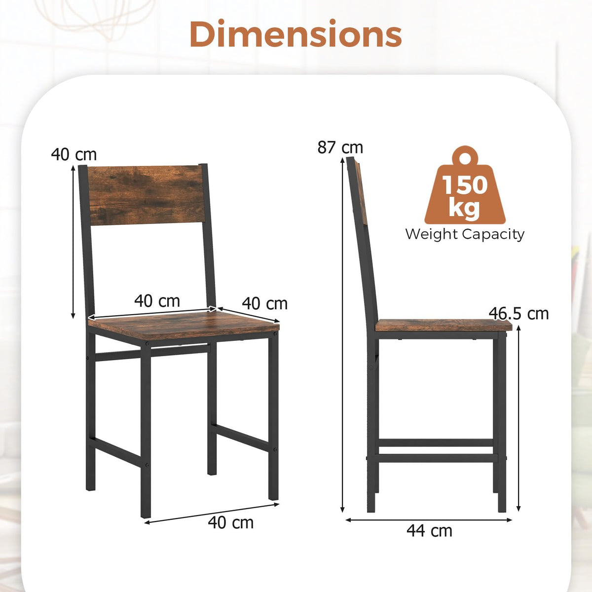 Dining Chairs Set of 2/4, Rustic Wood & Metal Frame