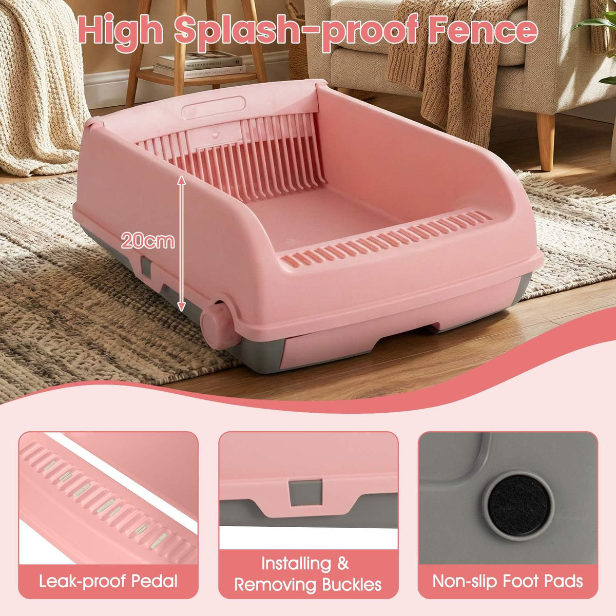 Semi-auto Open-top Cat Litter Box with High Side, Splash-Proof Cat Toilet