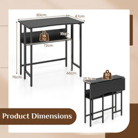 Giantex 80cm Small Folding Computer Desk w/Storage Shelf, Drop Leaf