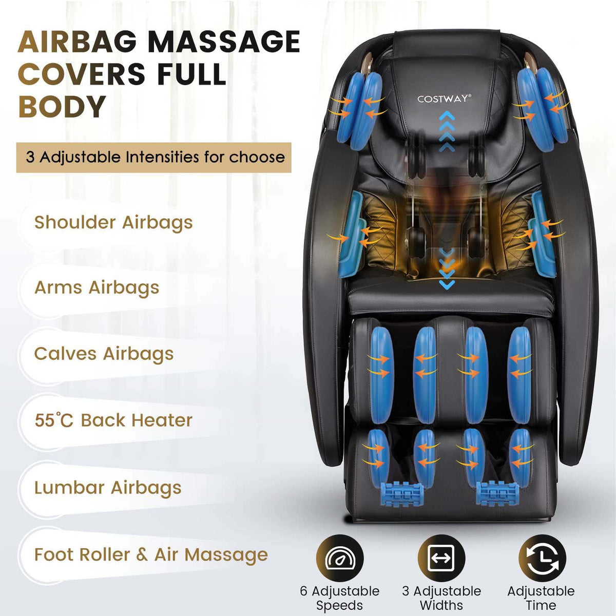 SL Track Massage Chair, Zero Gravity Shiatsu Massage Recliner with Full Body Air Bags