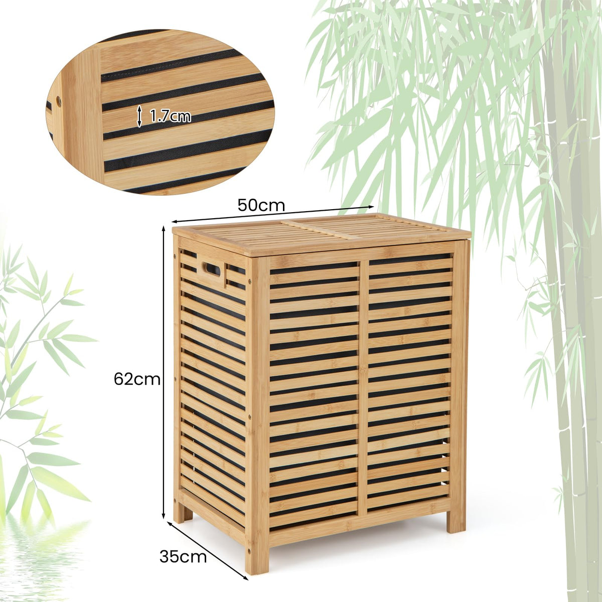 80L Bamboo Laundry Hamper with Liner and Handles
