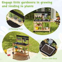 Outdoor Fir Wood Play Kitchen w/Blackboard, Planting Pots, Sink