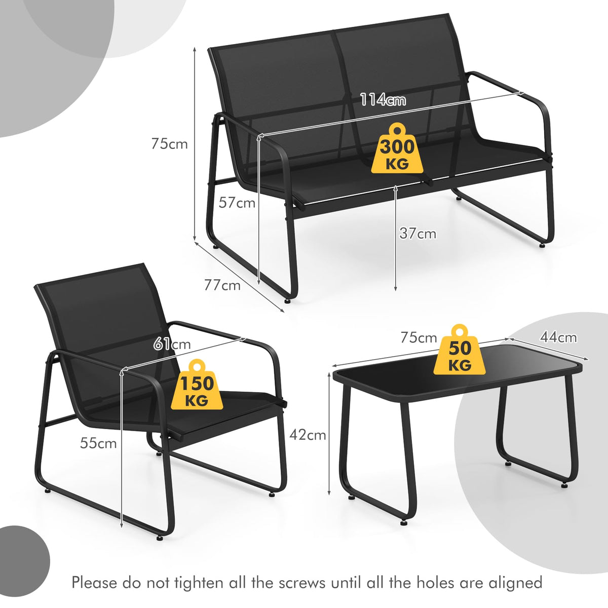 Outdoor Conversation Set 4 Pieces Patio Furniture Set with Tempered Glass Coffee Table