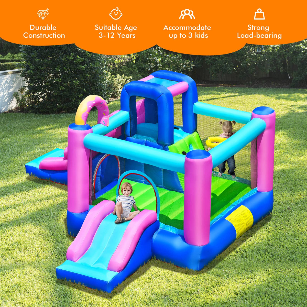 5 in 1 Kids Jumper Bouncer w/2 Slides, Jumping Area, Climbing Wall (Without Air Blower)