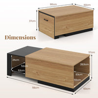 Extendable Coffee Table with 2 Storage Compartments Dual-Tone Center Table
