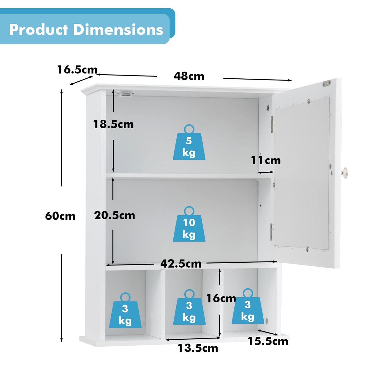 Wall-mounted Bathroom Cabinet with Adjustable Shelf and Open Compartments