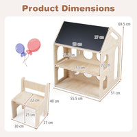 3-in-1 Toddler Art Table Set with 2 Bookshelves and Chalkboard for Painting and Crafting