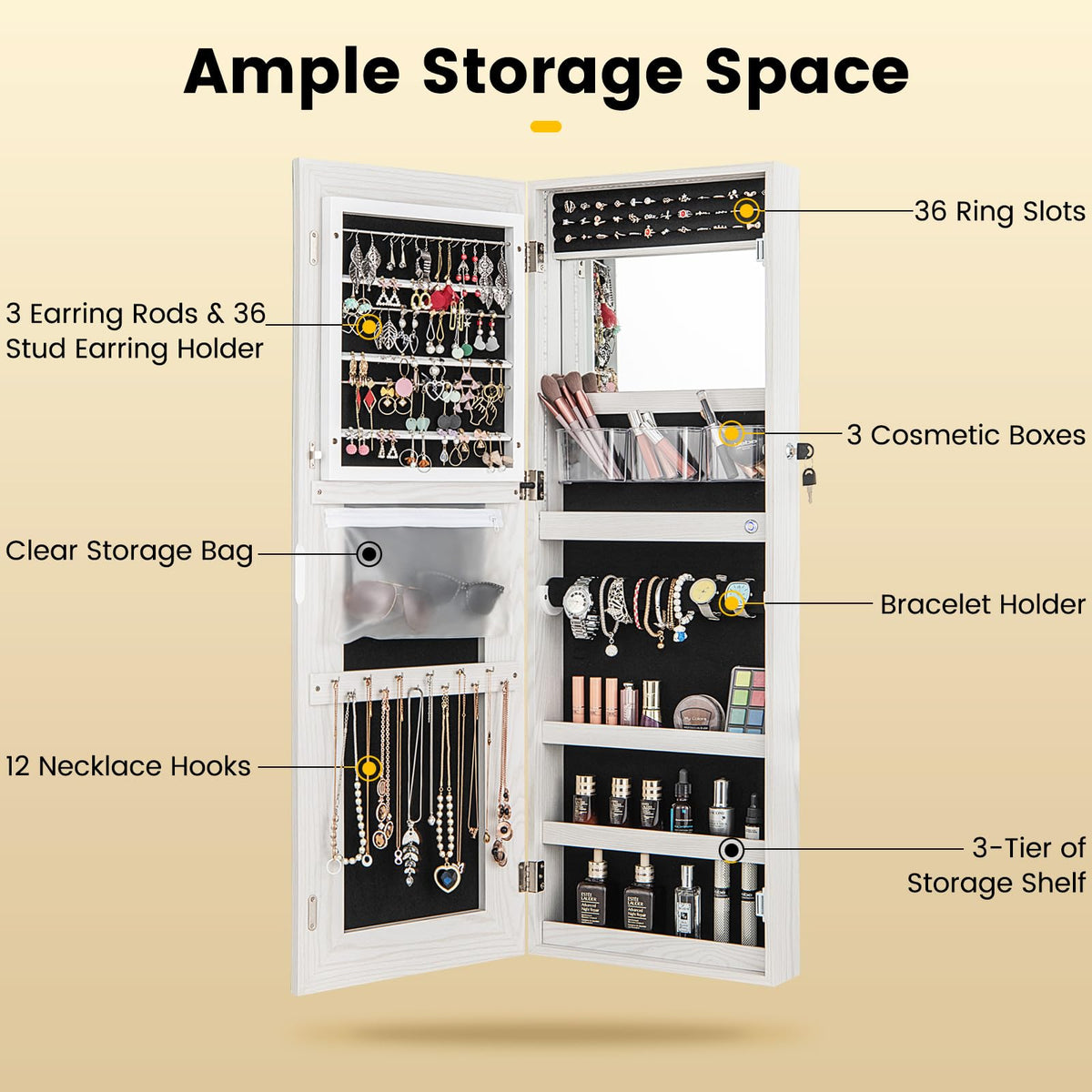 Giantex 108 cm Jewelry Mirror Cabinet, Lockable Jewelry Door & Wall Cabinet
