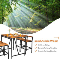 5-Piece Outdoor Acacia Wood and PE Rattan Bar Set
