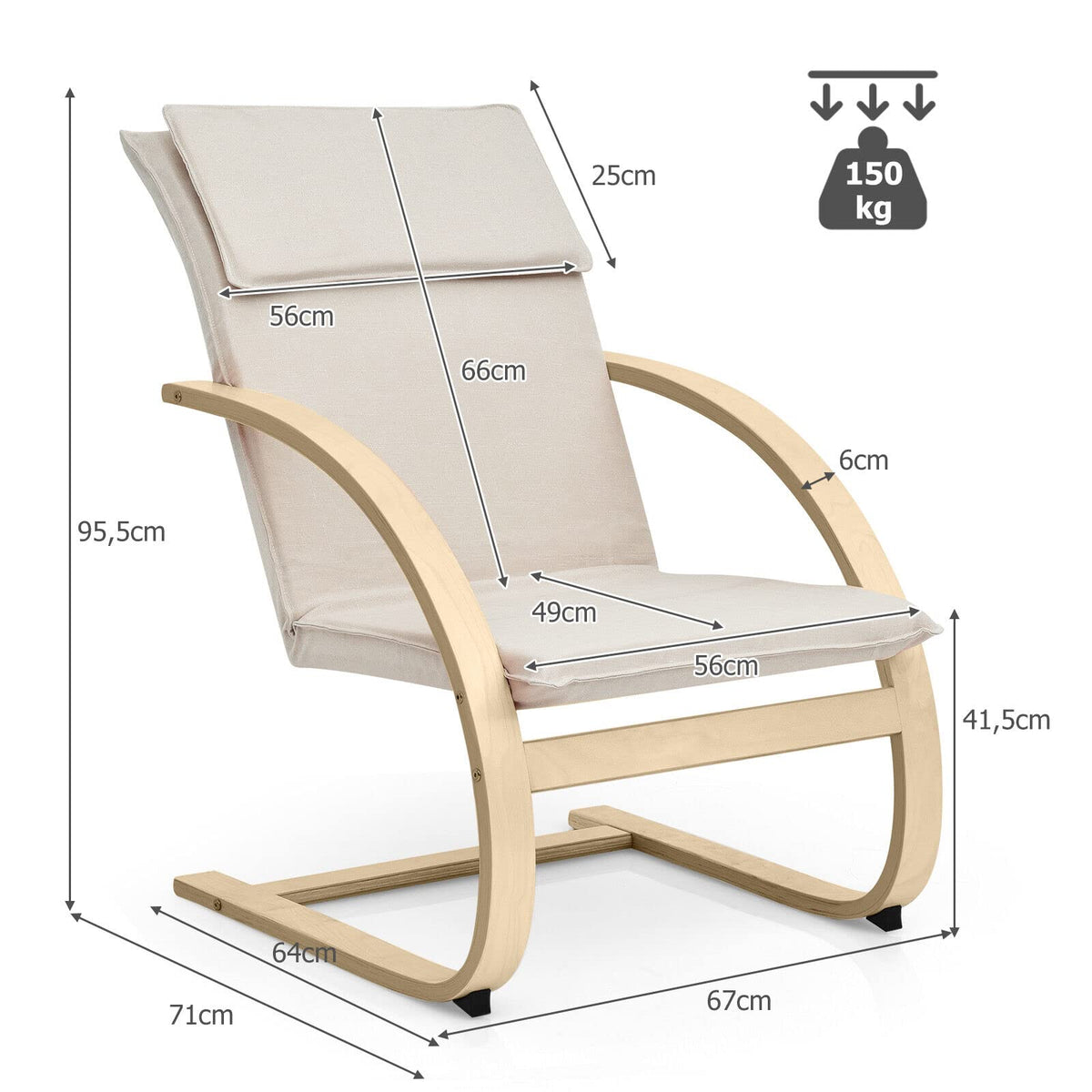 Giantex Bentwood Armchair Lounge Chair Ergonomic Upholstered Seat