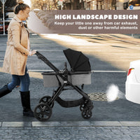 High Landscape Baby Stroller, 2 in 1 Convertible Baby Pram Jogger with Adjustable Canopy & Backrest