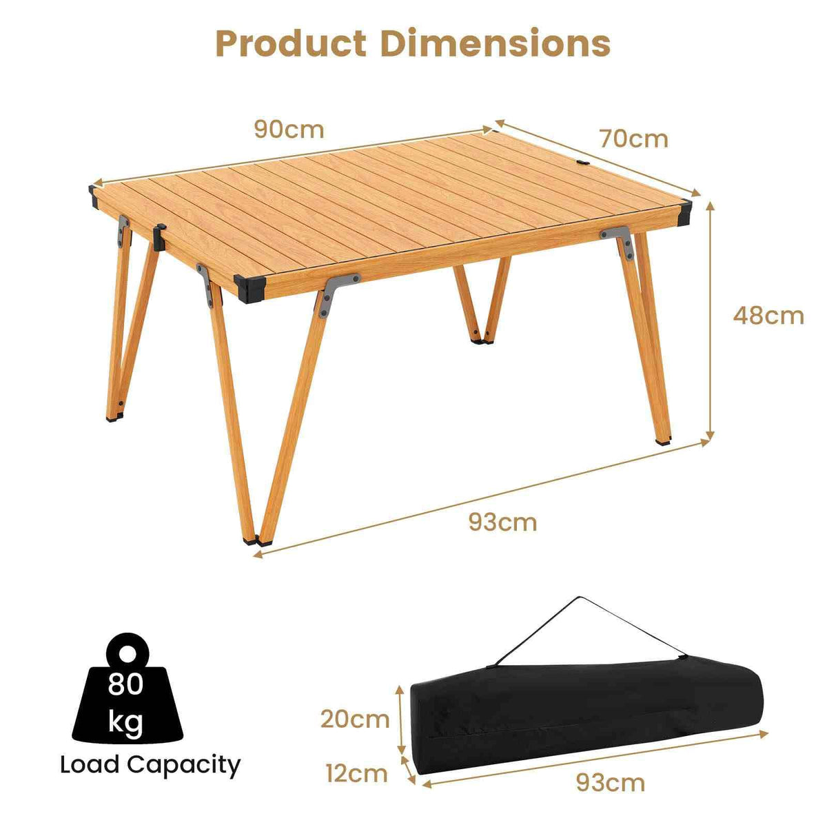 Folding Camping Table with Storage Bag and Waterproof Desktop