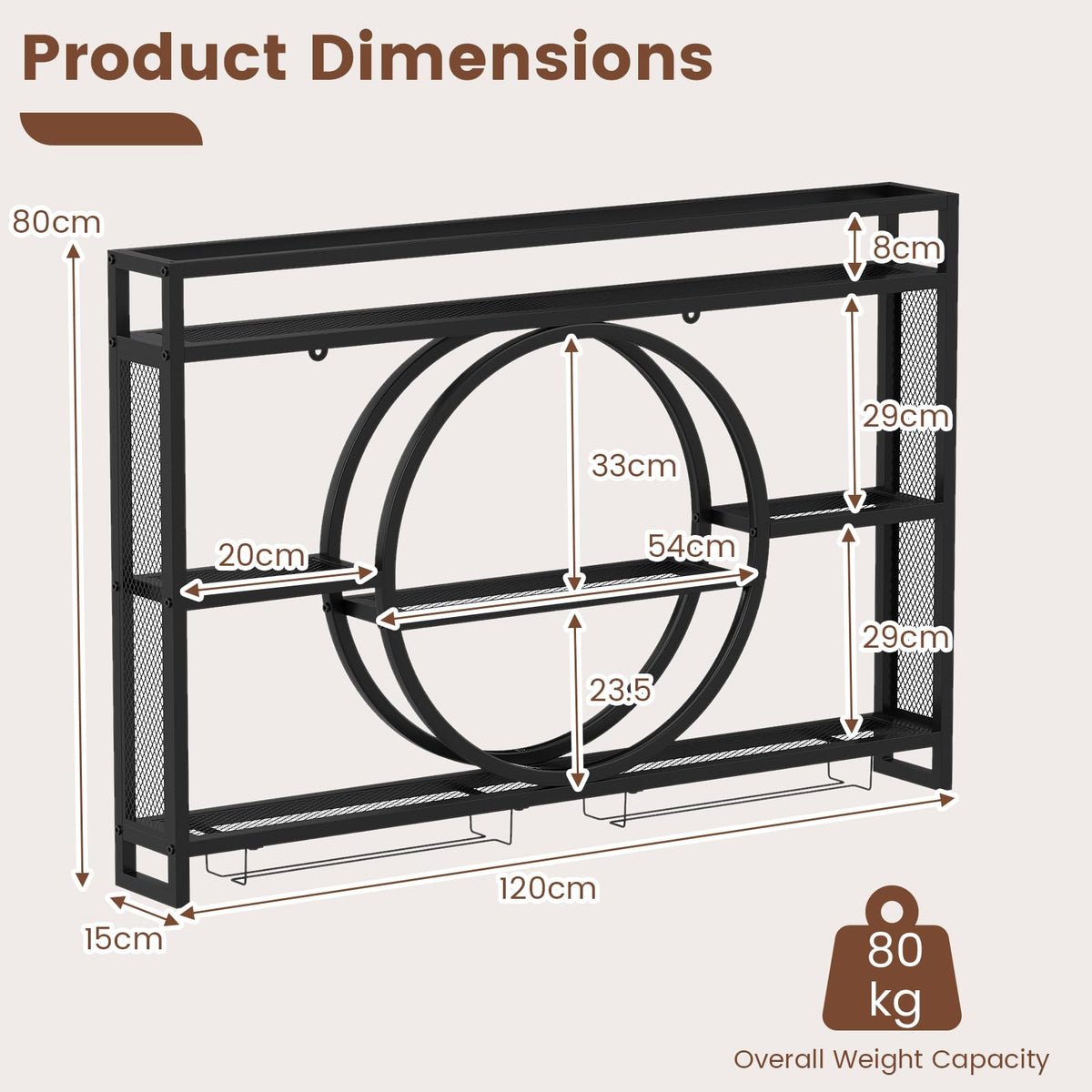 3-Tier Wall Mounted Wine Rack with Glass Holder for Home Bar