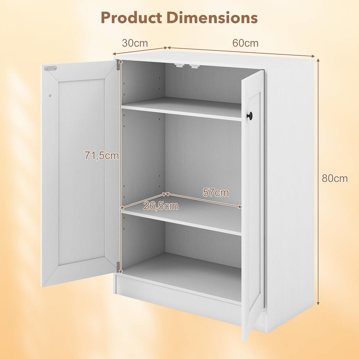 Bathroom Floor Storage Cabinet with Doors and Adjustable Shelves