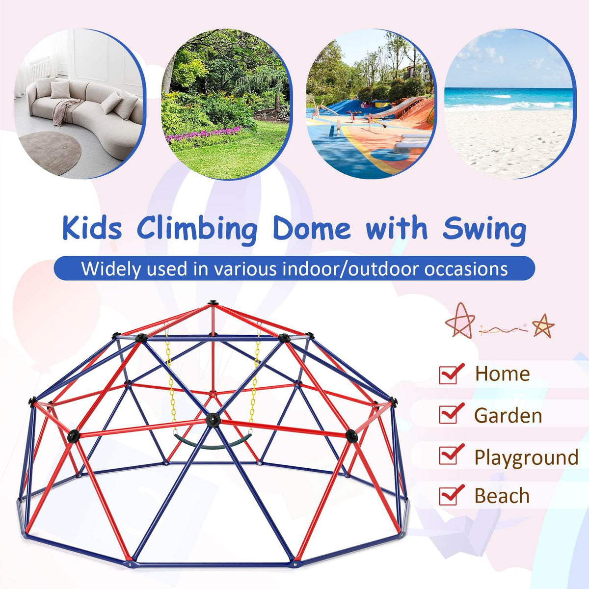 3m Kids Climbing Dome with Swing Outdoor Jungle Gym Climber