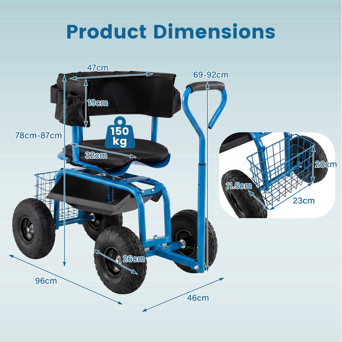 Rolling Garden Work Seat with Wheels and Swivel Seat