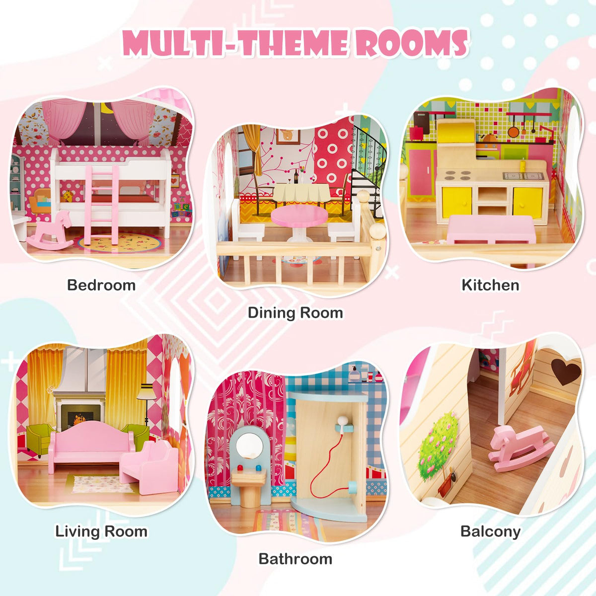 Toddler Fully Furnished Playhouse with 3 Stories for Kids
