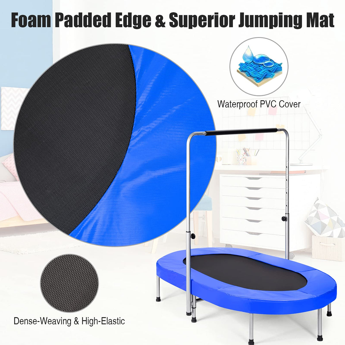 Double Trampoline for 2 People with Adjustable Handrail and Safety Pad