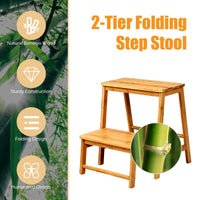 Giantex Two-Tier Step Stool, Foldable Bamboo Step Stool
