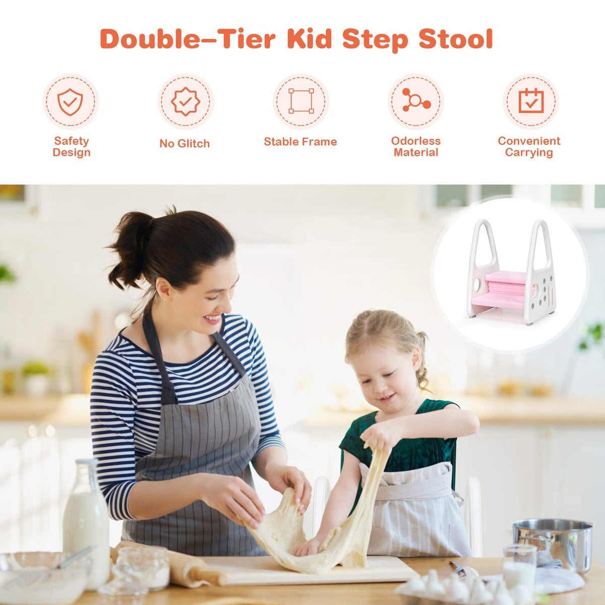 Kids Step Stool, Toddler Step Ladder with Safety Handles & Non-Slip Steps