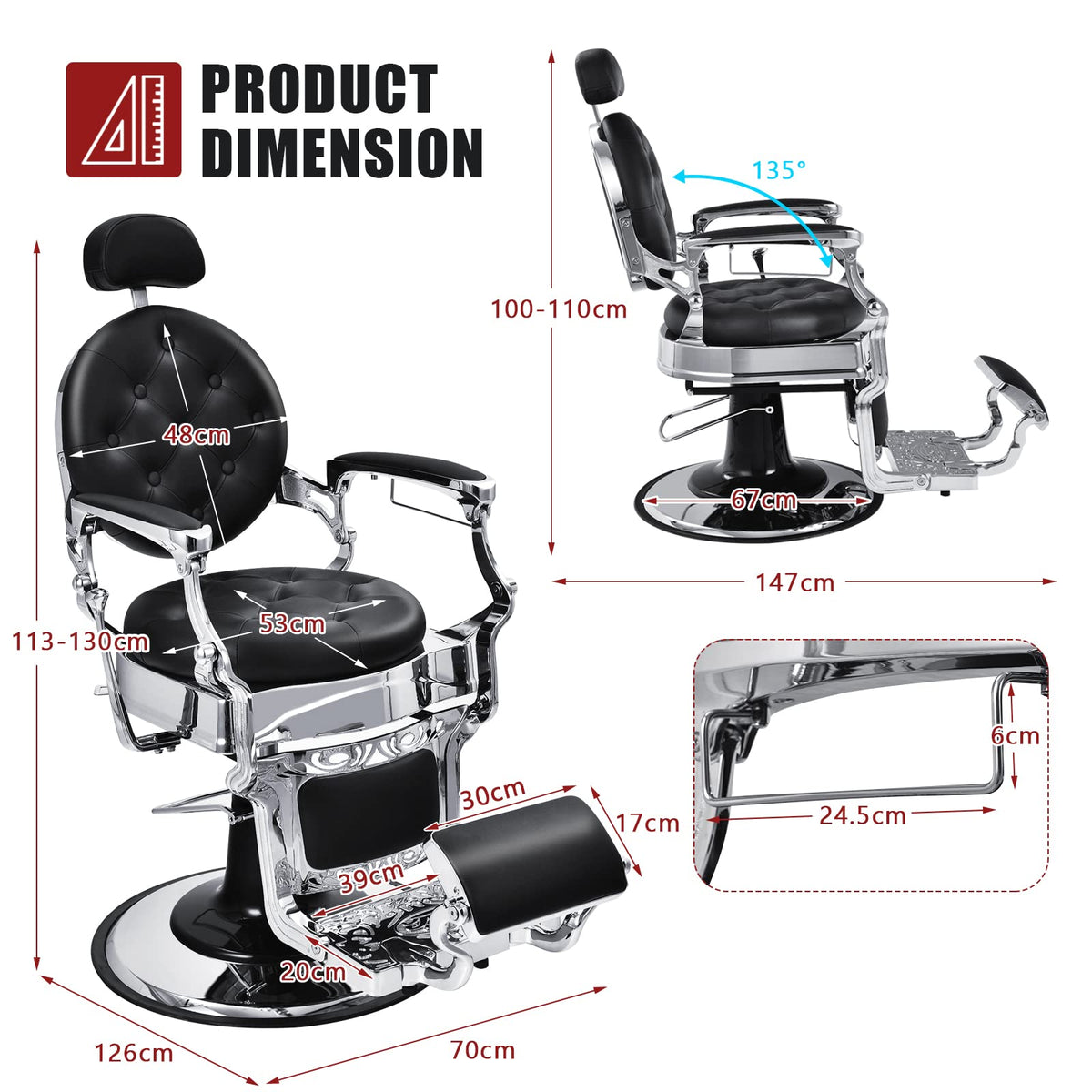 Vintage Barber Chair with Hydraulic Pump & Adjustable Height