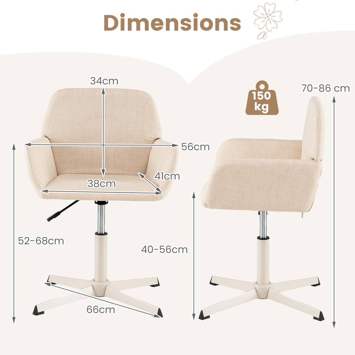 Giantex Vanity Chair with Back, 360° Swivel Armchair w/Adjustable Height