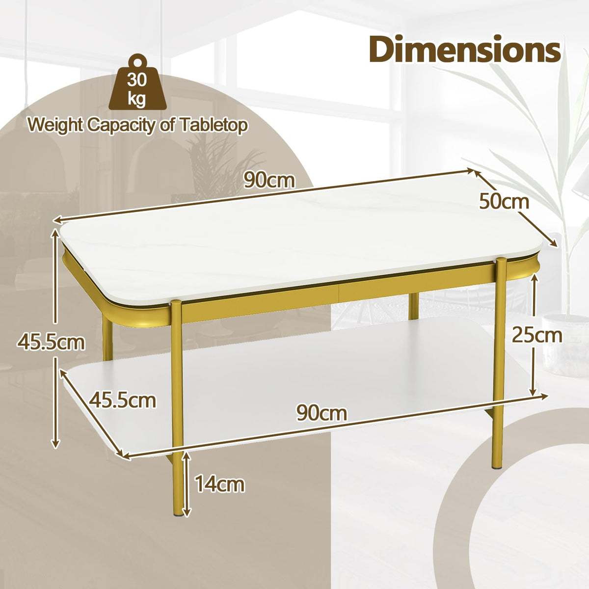 Modern Rectangular Coffee Table with Sintered Stone Top & Storage Shelf for Indoor