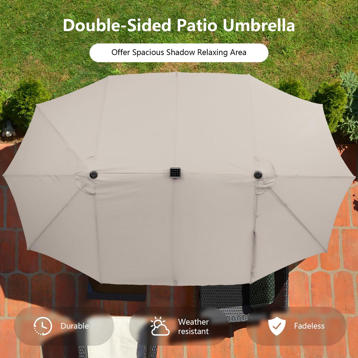 4.7M Double-Sided Patio Umbrella with Solar Lights, Oversized Outdoor Umbrella w/ 48 LED Lights