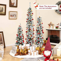 Set of 3 Snow-Flocked Christmas Tree with Silver Metal Buckets for Decoration