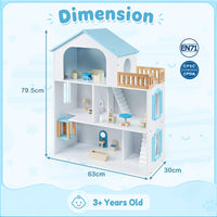 3-Story Wooden Dollhouse Playset for Kids