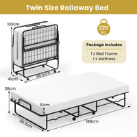 Twin Size Folding Bed, Rollaway Guest Bed with Memory Foam Mattress